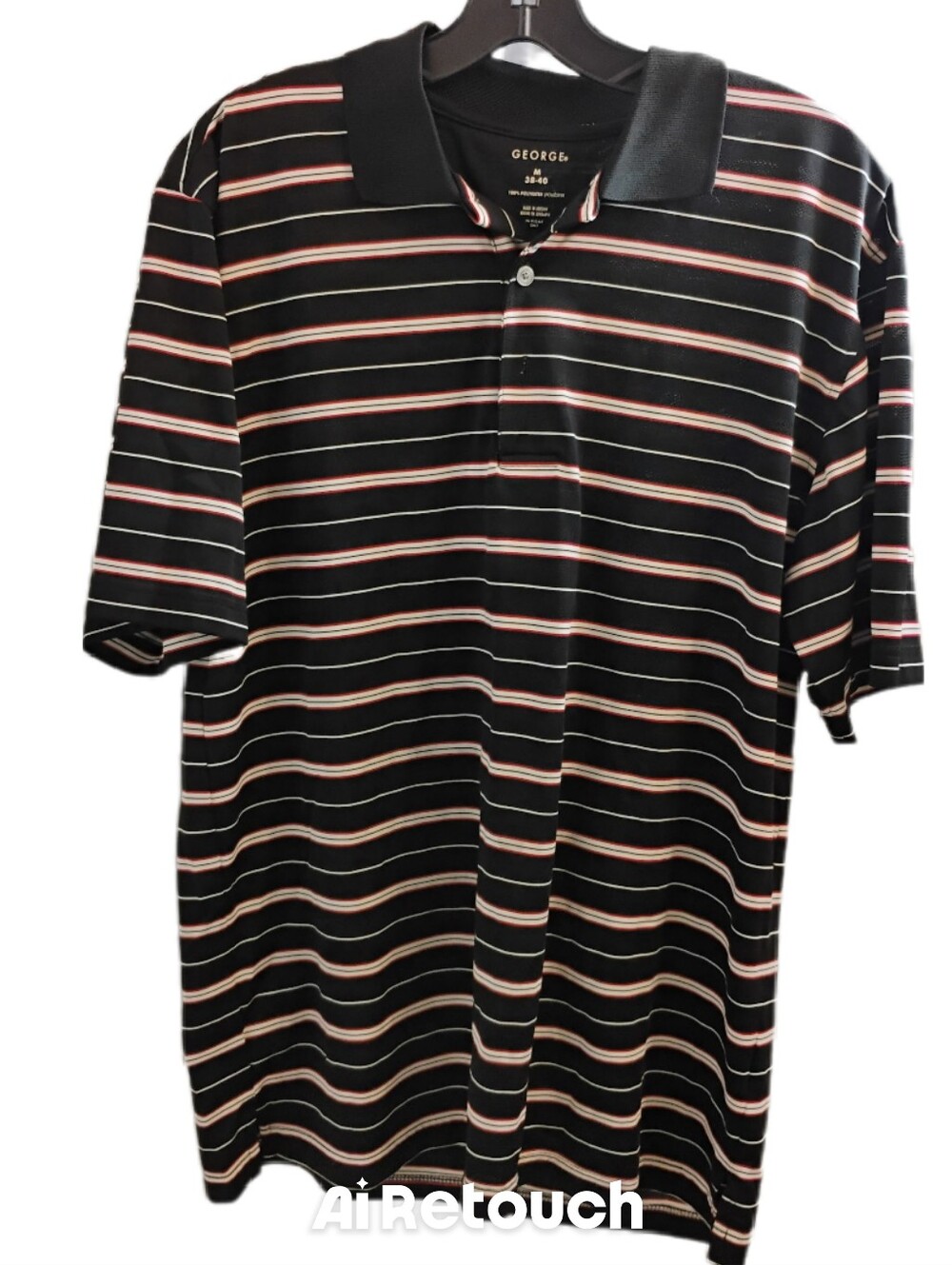 George Black Polo with Red and White Stripes